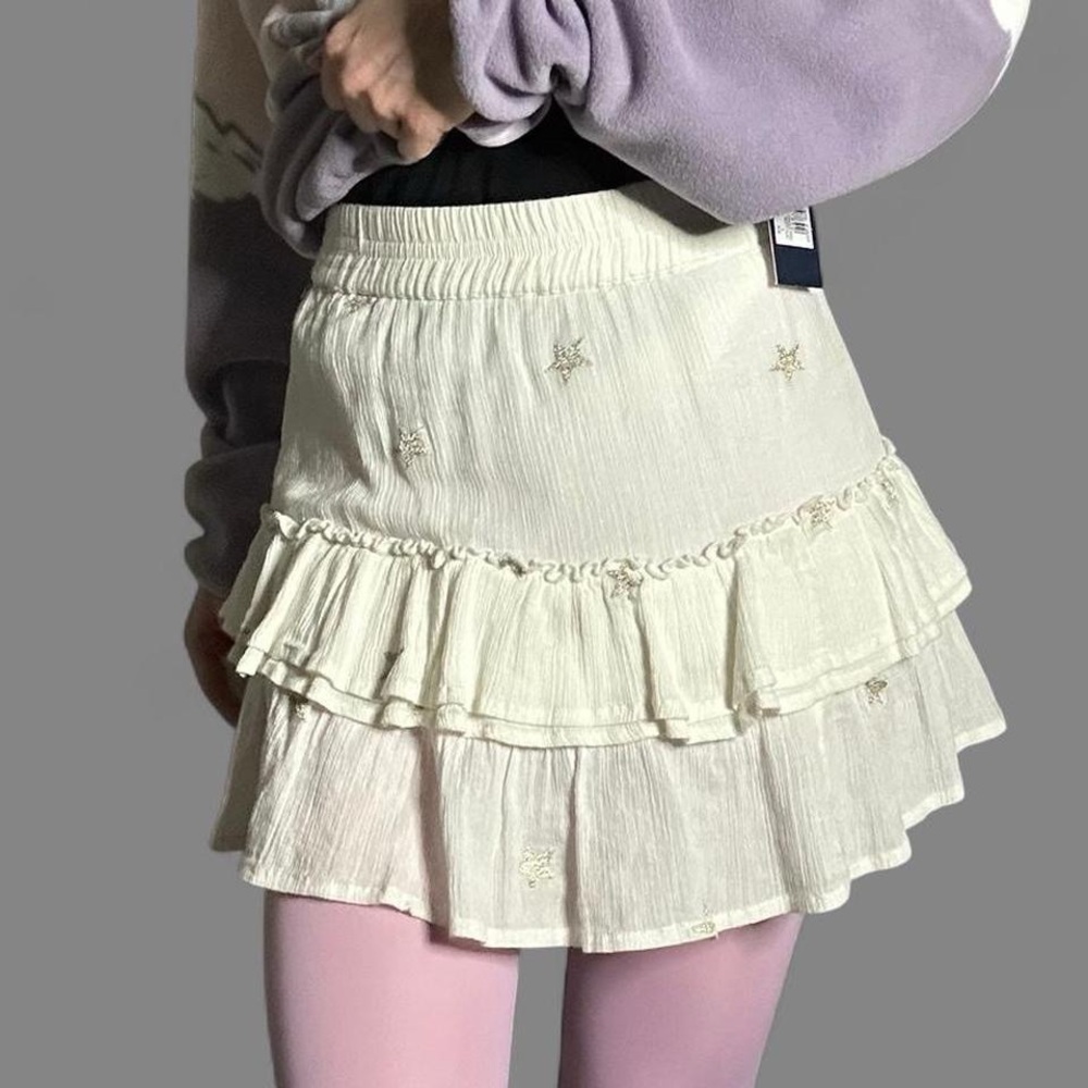 Generation Love Cream Ruffled Mini Skirt